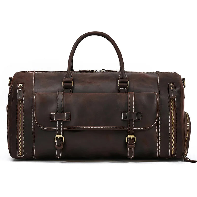 Genuine Leather Men's Travel Bag with Shoe Pocket Retro Crazy Horse Leather Big Capacity Luggag Bag Business Trip Handbag