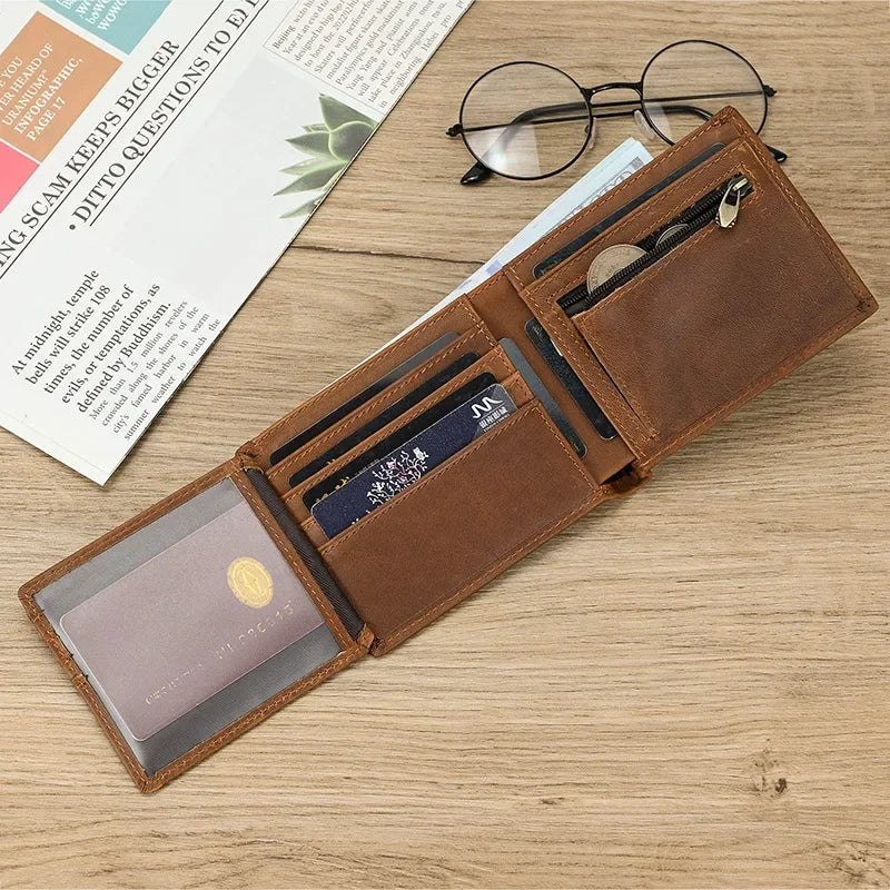 Vintage Men Wallet Genuine Leather Short Purse Wallet Men Small Slim Coin Purse Bifold Carteira Slim Male Coin Wallet Cowskin