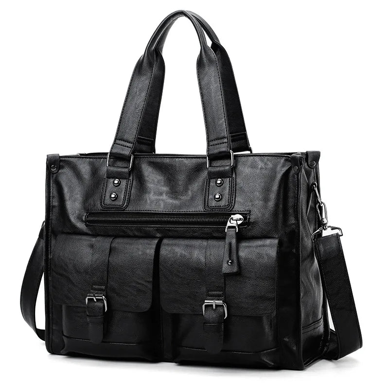 New Fashion Multifunction Briefcase PU Leather Men's Crossbody Messenger Bag Business Men Big Bag Zipper Shoulder Handbags
