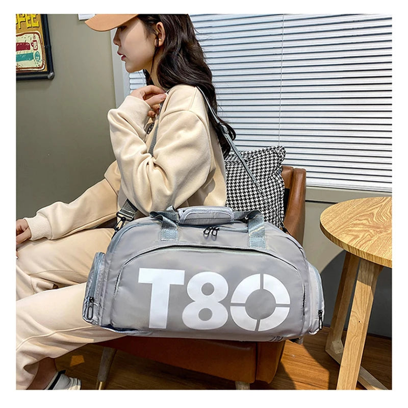 Women's Handbag T80 Gym Sports Backpack for Man Hand Bag Fitness Travel Tote Shoe Shoulder Duffle Crossbody Portable Boston Bag