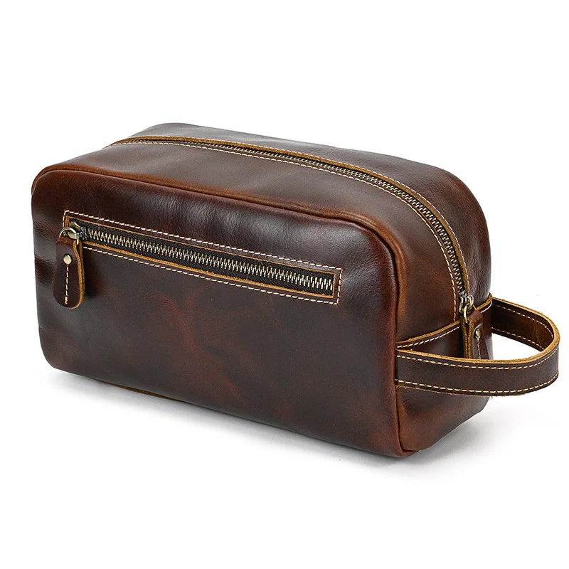 Vintage Men's Genuine Leather Clutch Bag Brown Cow Leather Storage Bag travel Toiletry kits wash bag genuine leather men women