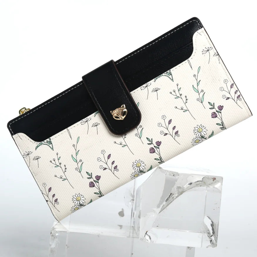FOXER New Women's Long Wallet Fashion Multi-card Clutch Slot Card Holder Signature Versatile PU Floral Wallet Zipper Coin Purse