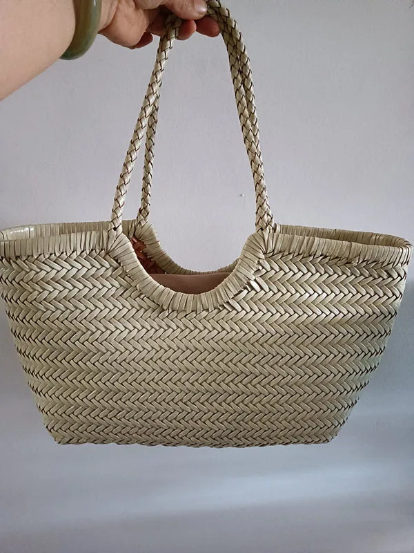 Fashion Leather Handbags Women's Leather Weaving Casual Shopping Bag Vintage Basket Tote Purse Cowhide Cross Shopping bag