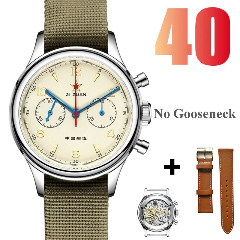 SEAKOSS 38mm Men's 1963 Chronograph Sapphire Mechanical Watches with Seagull Movement ST1901 Military Wristwatch Gooseneck 40mm