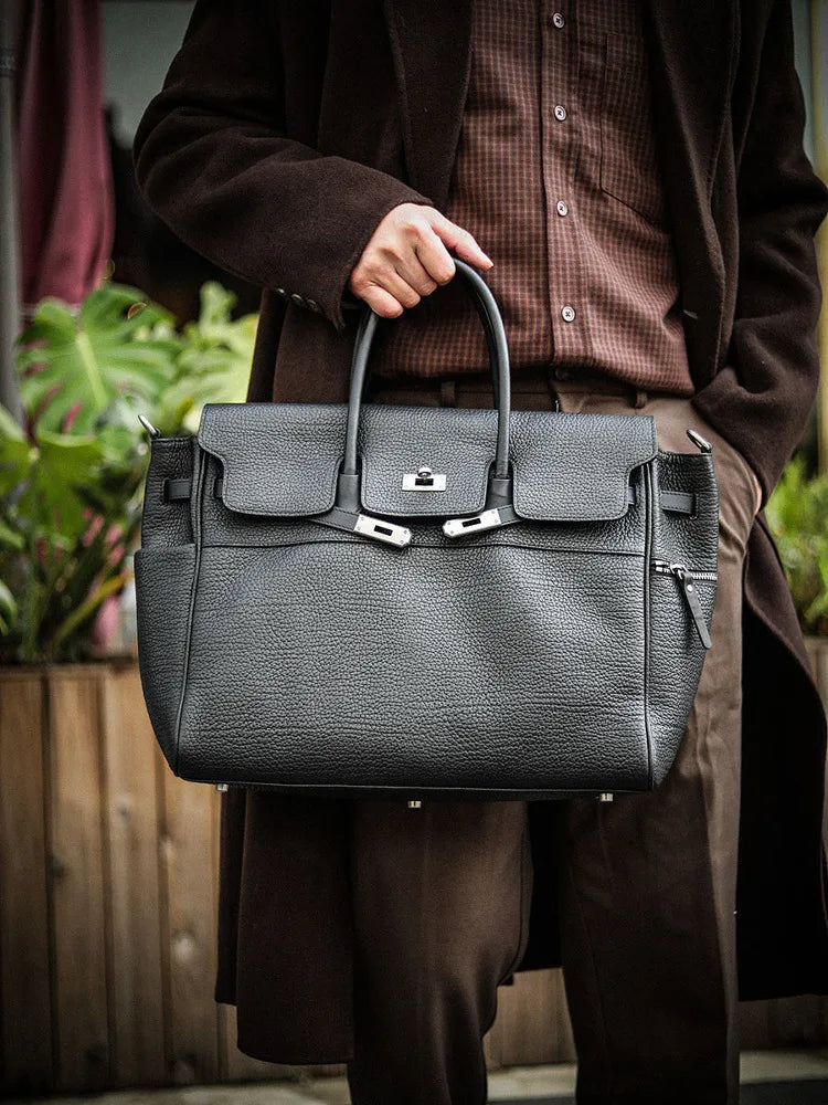 New Top Quality Briefcase Bag retro commuter bag soft leather single shoulder Tote bag neutral wind large capacity with zipper