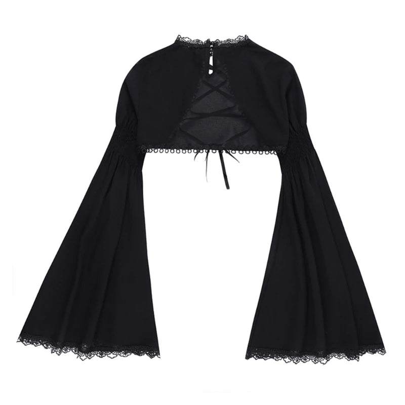 Women's Long Sleeve Crop Tops Blouses Shirt Top Punk Shrugs Cardigan Lace Mesh Crop Top Cosplay Outfits Streetwear