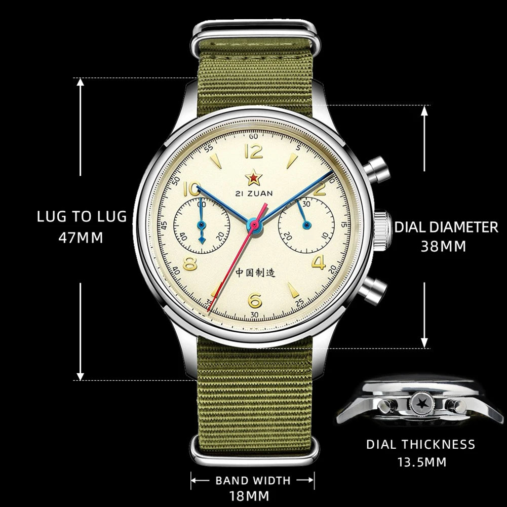 SEAKOSS 38mm Men's 1963 Chronograph Sapphire Mechanical Watches with Seagull Movement ST1901 Military Wristwatch Gooseneck 40mm