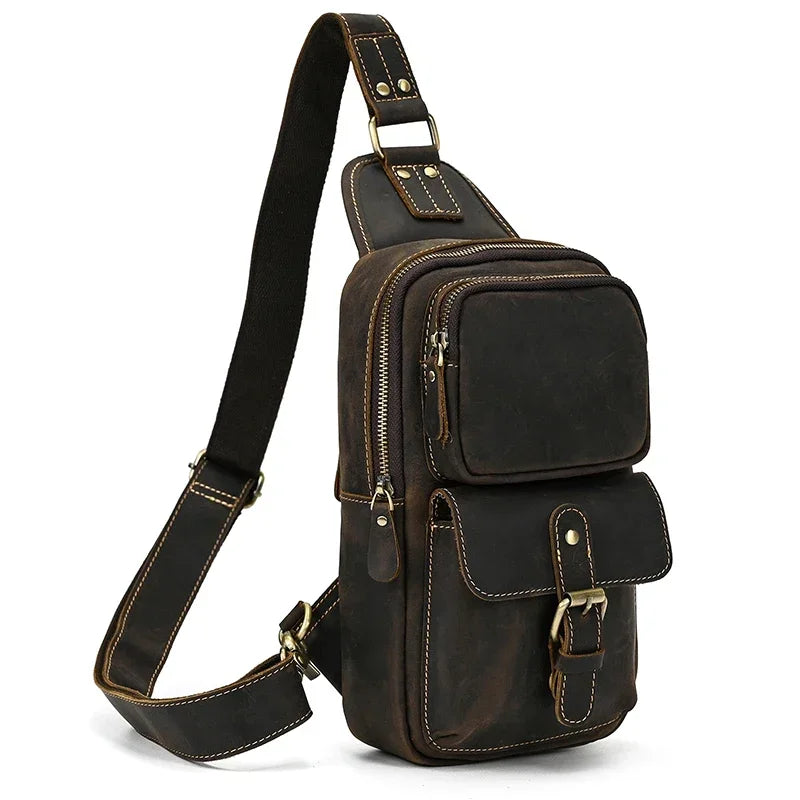 Luxury Male Chest Bags Genuine Leather Crossbody Bag Men Sling Chest Pack for Men Chest Bag Leather casual men one shoulder bag