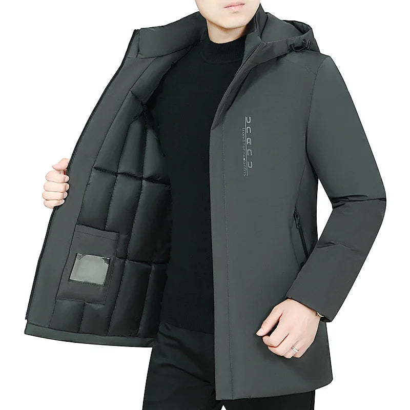 Men Winter Jacket Coat Long Style Windproof Warm Parka Hooded Thick Cotton-padded Male Fashion Casual Zipper Fashion Top Coat