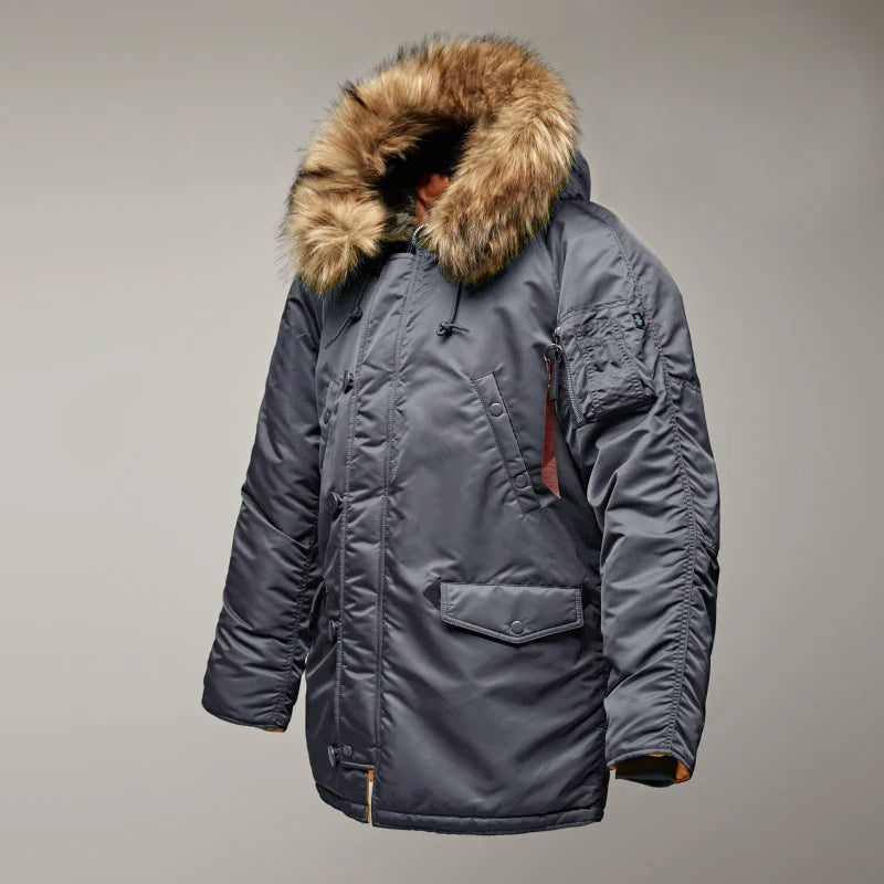 MGP Men's winter standard jacket classic n-3b parka for extreme cold weather waterproof removable faux fur around Hood