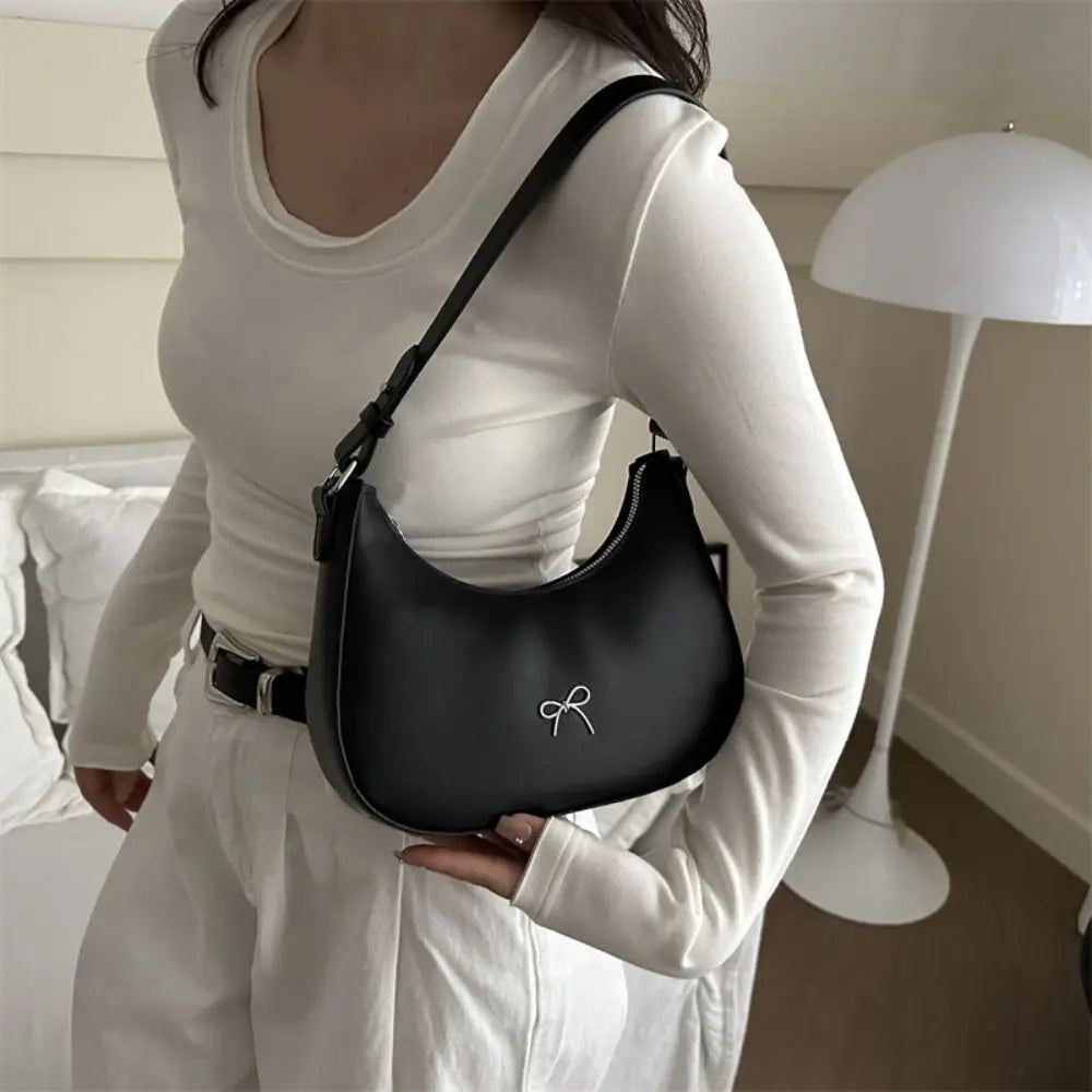 Trendy New Design Bowknot Armpit Bag Solid Color Korean Bowknot Underarm Bag Luxury PU Leather Y2K Handbag Girls