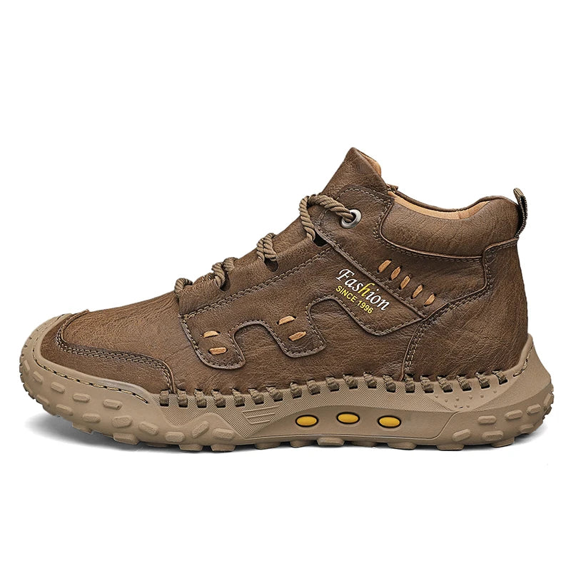 Microfiber Leather Men Boots Outdoor Sports Non-slip High-top Hiking Shoes for Men Optional Plush Winter Ankle Boots Big Size