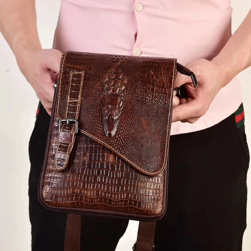 New Alligator Crocodile Pattern Men's Cow Leather Shoulder Bag Large Capacity Male Crossbody Bag For Men