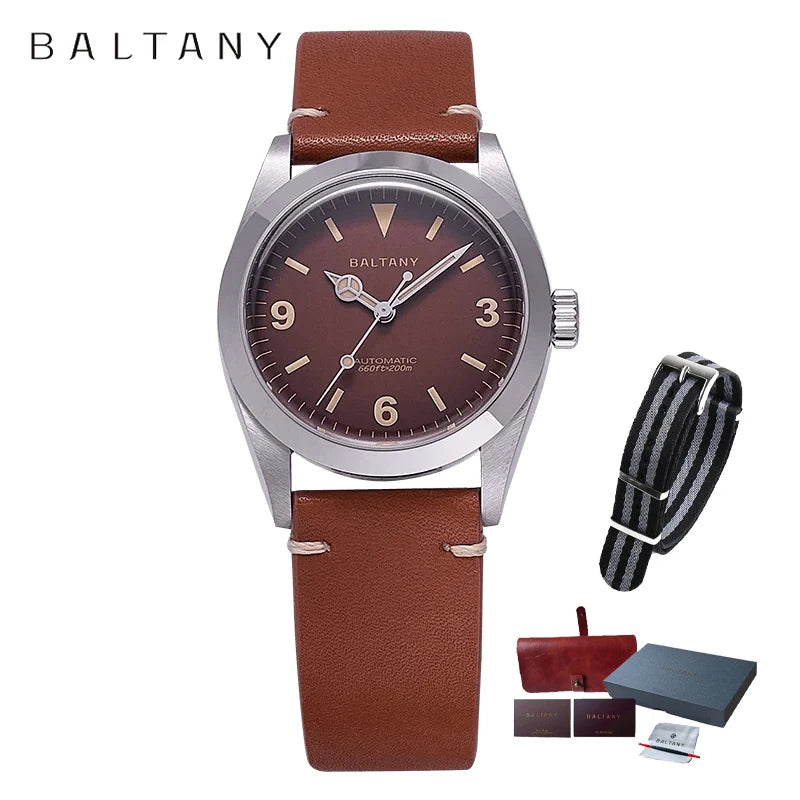 Baltany 2024 New 36mm Explorer NH38 Men's Automatic Mechanical Watch Sapphire Crystal Stainless Steel Waterproof 20Bar Luminous
