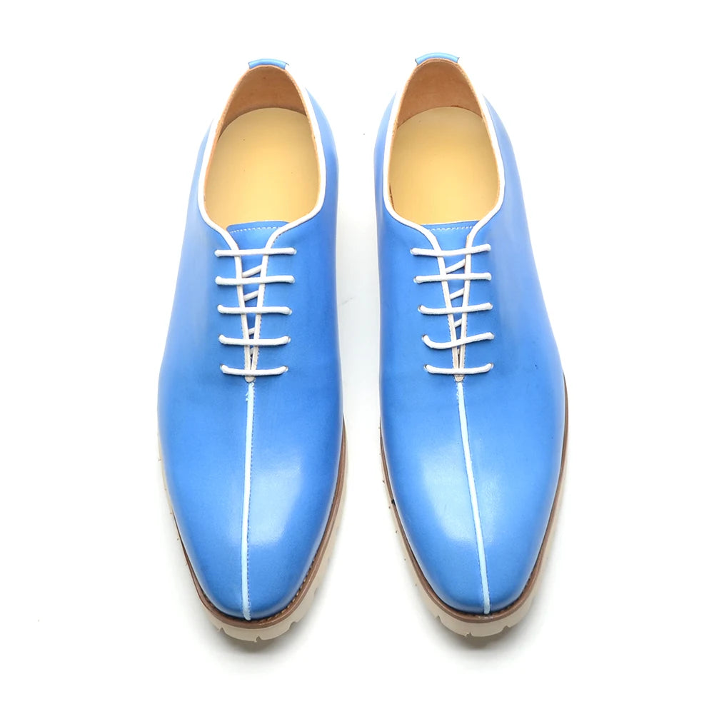 Soft Comfortable Anti-Slip Sole Men's Oxford Dress Sneakers Cowhide Genuine Leather Blue Black Business Office Casual Shoes Man