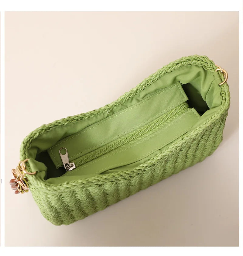 Small fresh purple underarm woven bag New crescent single shoulder solid straw woven bag Women's beach holiday beach bag