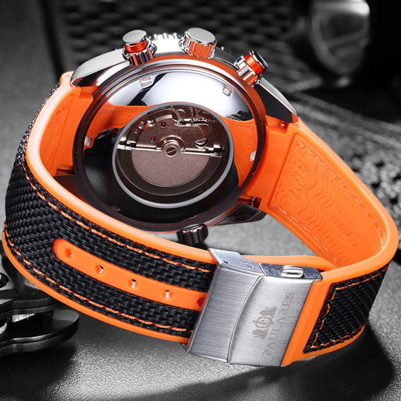 PAULAREIS P Luxury Men Automatic Self Wind Mechanical Watch for Men Rubber Strap Waterproof Luminous Date Fashion Mens Watches