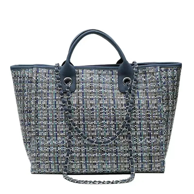 Custom Monogram Canvas Tote Bag Initial Bag Handbag Beach Bag Birthday Gift Bag with Chain Tote Bag Summer Holiday Bag