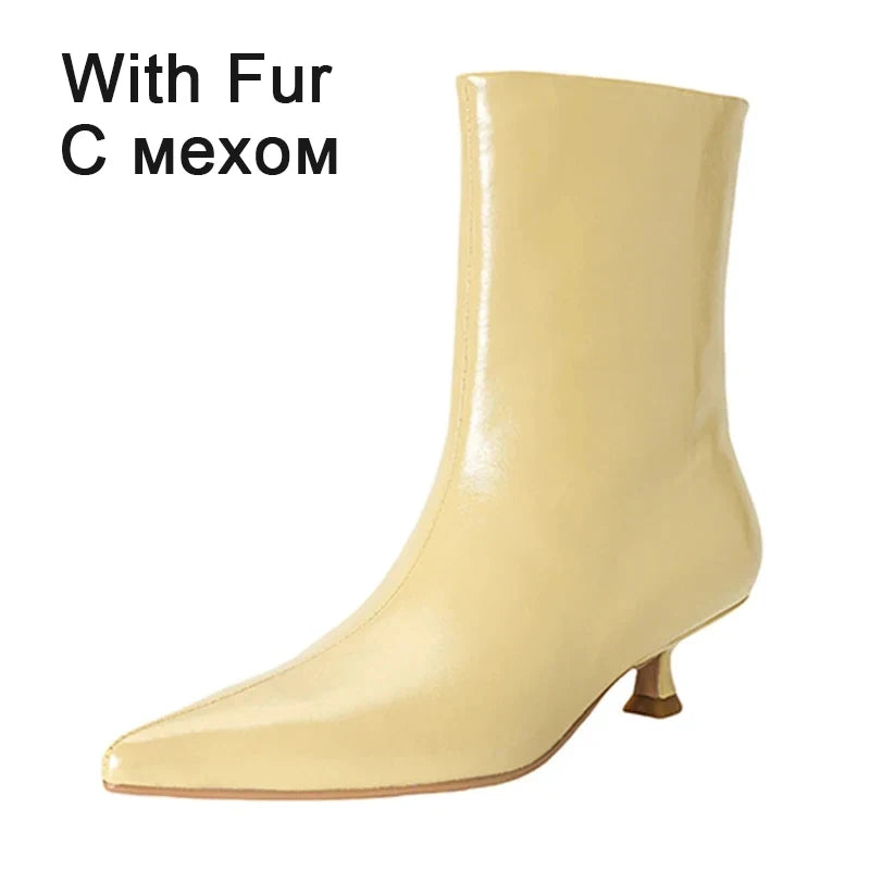JOZHAMTA Size 34-43 Women Ankle Boots Real Leather Kitten Mid Heels Shoes 2025 Winter  Fashion Pointy Office Lady Daily Dress