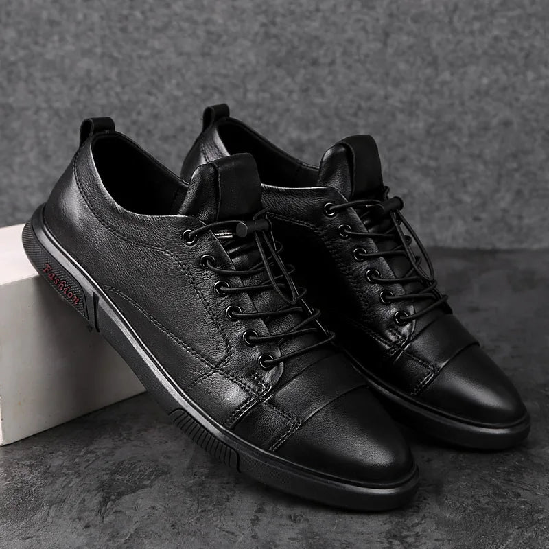 Luxury Genuine Leather Men Casual Shoes Classic Male Lace-Up Outdoor Flats Fashion Korean Style Simple Footwear New Men Sneakers