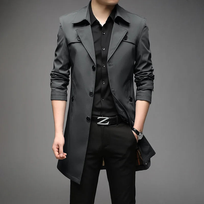 Oversized Classic Men's Trench Coat 8XL Windbreaker Solid Slim Fat Business Casual Long Trenchs Men Clothing Overcoat A5F8906