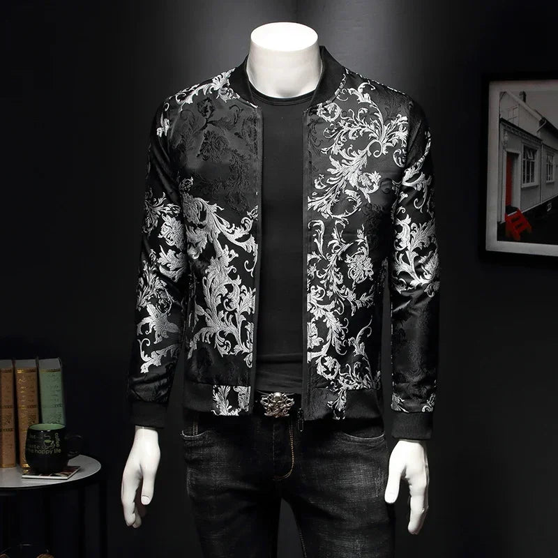 Paisley Pattern Floral Jacket Men 2024 Spring Retro Slim Bomber Jacket Coat Fashion Men's Street Embroidered Flower Jacket Coats