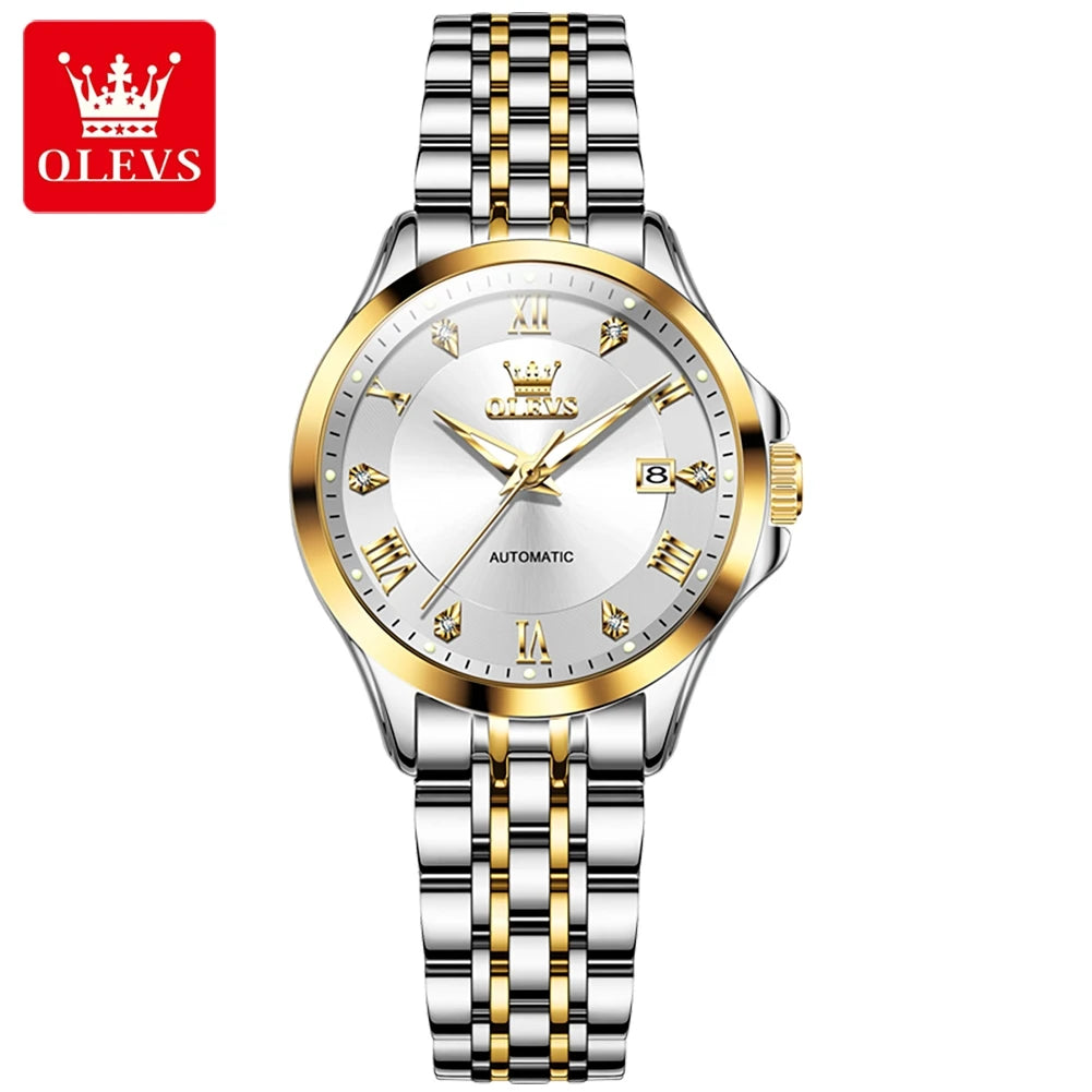 OLEVS Original Women's Luxury Mechanical Watches Stainless Steel Automatic Watch for Woman Waterproof Luminous Ladies Watches