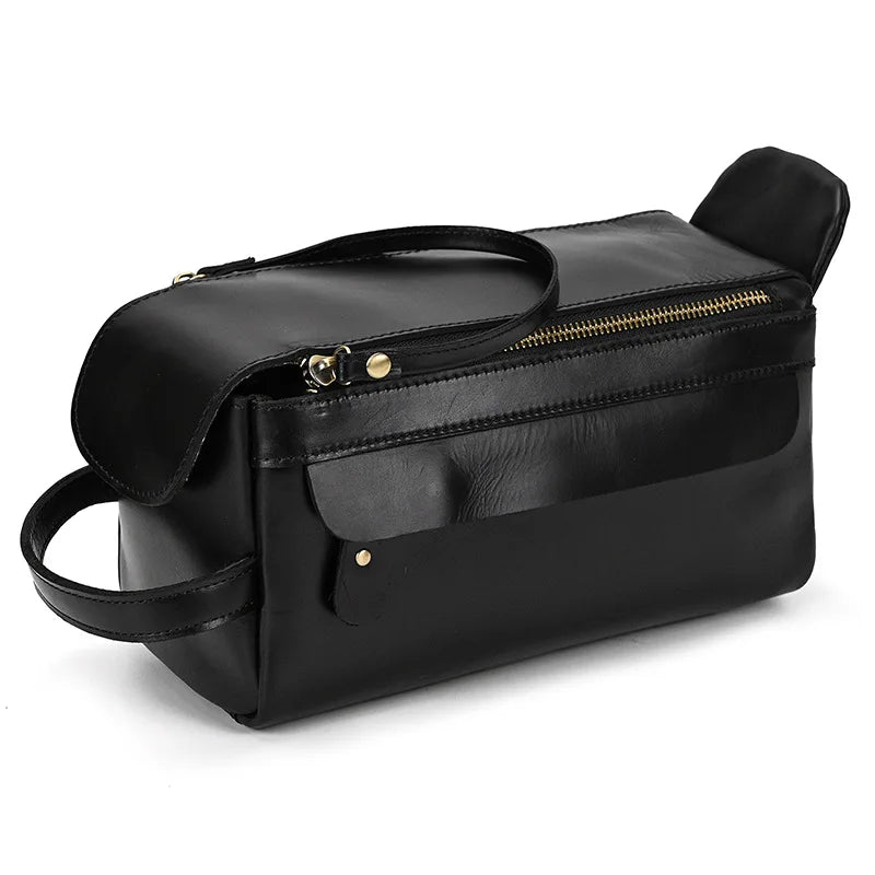 Cowhide Toiletry Bag Men Leather Cosmetic Bag Man Woman Wash Bag Storage Bags Genuine Leather Handbag for Make Up Dopp Kit Male