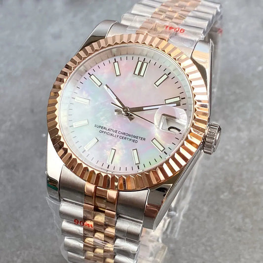 Tandorio two tone rose gold case DJ MOP Mother of Pearl Dial 36/39mm Sapphire NH35AA Diver Watch Men 20ATM Automatic glass back