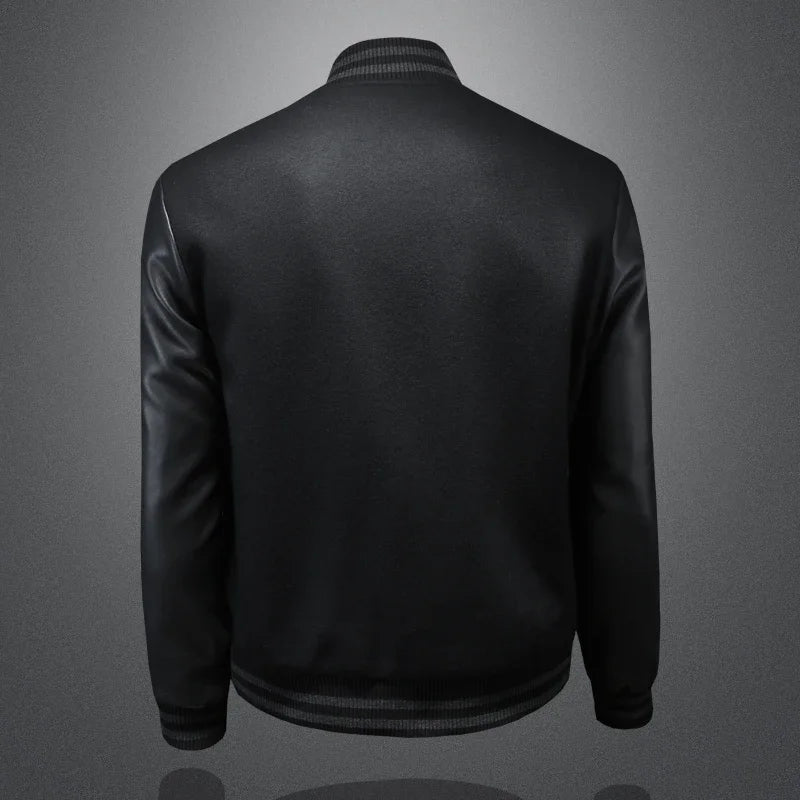 Handsome men's baseball collar patchwork jacket, high-quality baseball uniform, casual jacket, fashionable single breasted top