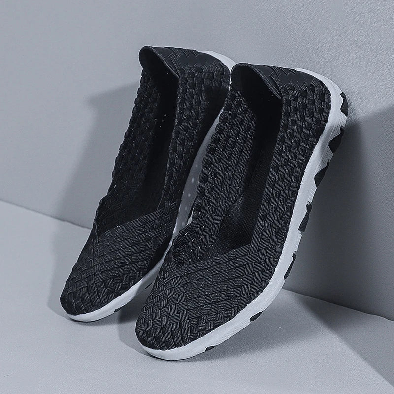 Women's Summer Handmade Woven Sneakers Flat Bottomed Lightweight Breathable Trendy Casual Shoes with Soft Soles Lazy Shoes 2025