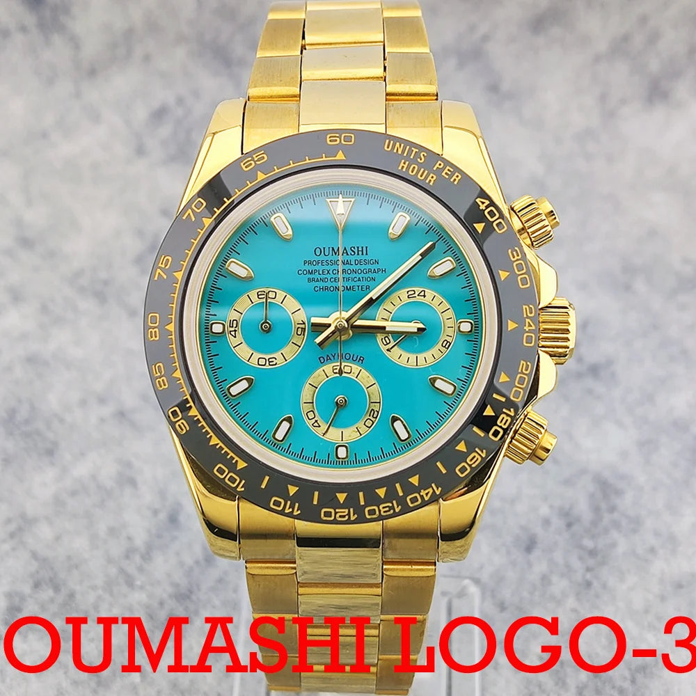 Business 39mm Quartz Watch Men's Chronograph Sapphire Crystal VK63 Movement Arabian luminous dial stainless steel men's watch