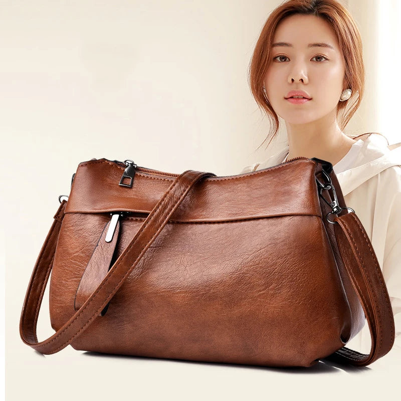 New Women's Shoulder Purse Bag Fashion Atmosphere Crossbody Messenger Bag Women's Large-capacity Mother Handbag Soft Leather Bag