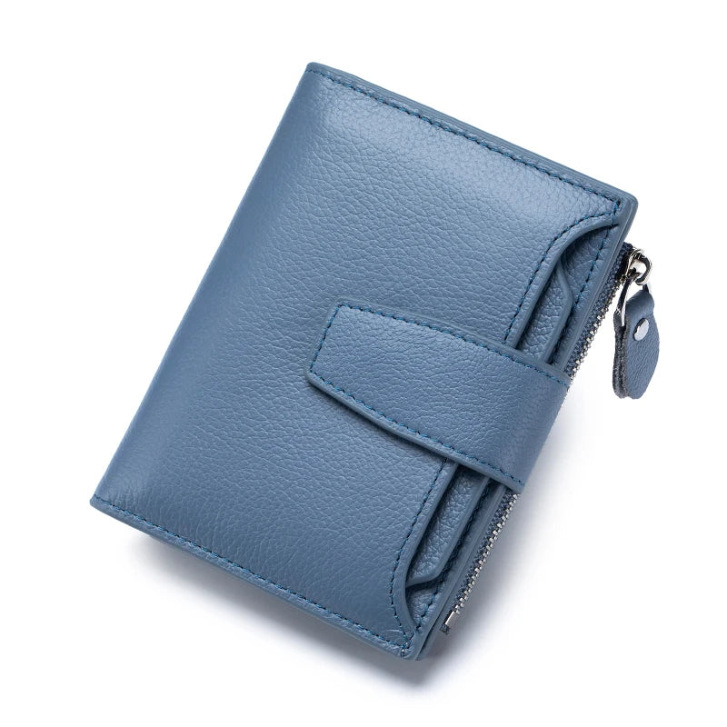Genuine Leather Women RFID Wallet Large Capacity Bifold with Zipper Coin Pocket & 4 ID Windows