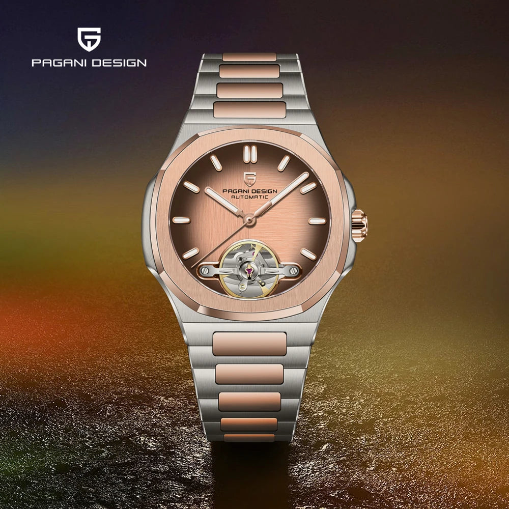 2025 New PAGANI DESIGN Rose Gold Men's Watches Tourbillon Mechanical Wristwatches Luxury Automatic Watch Men AR Sapphire Mirror