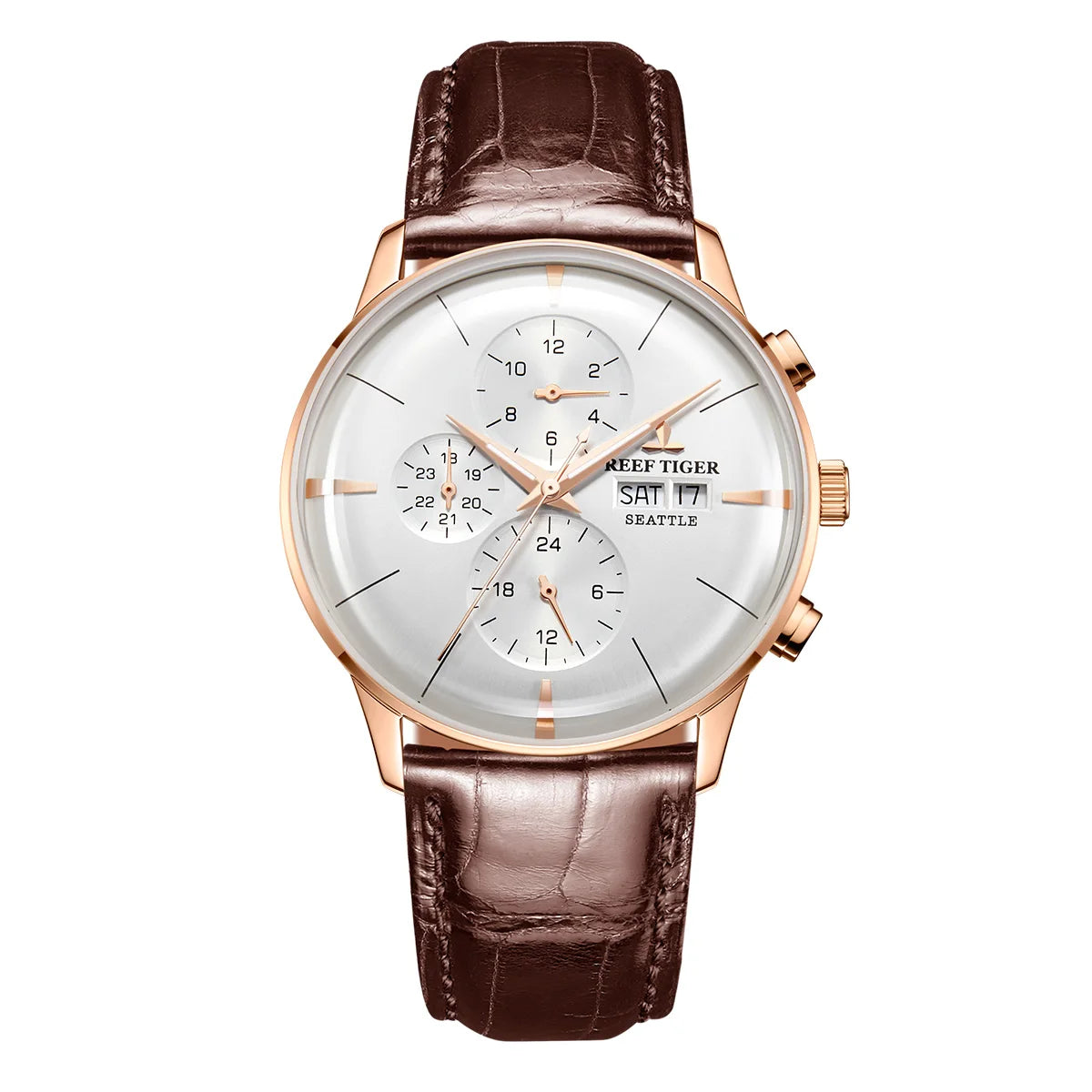Reef Tiger RT Top Luxury Men's Watch White Dial Multi-Function Mechanical Wristwatch Relogio Masculino RGA1699