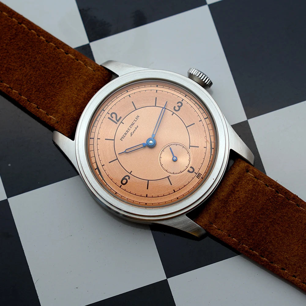 Pierre Paulin Salmon Dial Watch 50m Skin Diver Watch Vintage Small Seconds Mechanical Hand Watch 38mm Reloj Hombre Metal