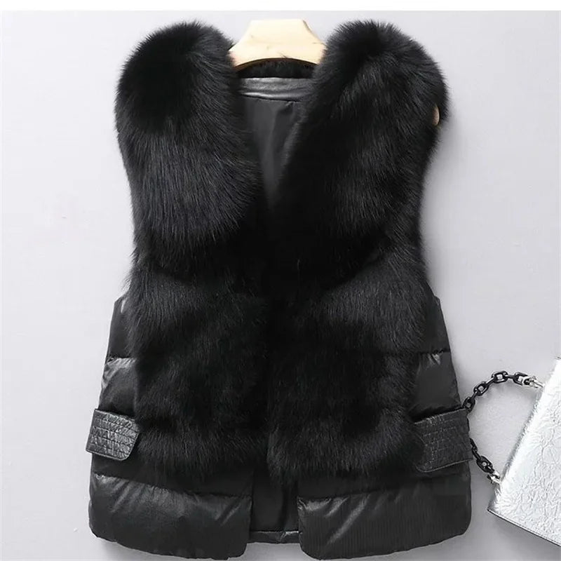 Vest Coat new Autumn Short Down Jacket Women Iimitation Fox Fur Vest Female Winter Wear Vest OutCoat waistcoat Sleeveless Coat