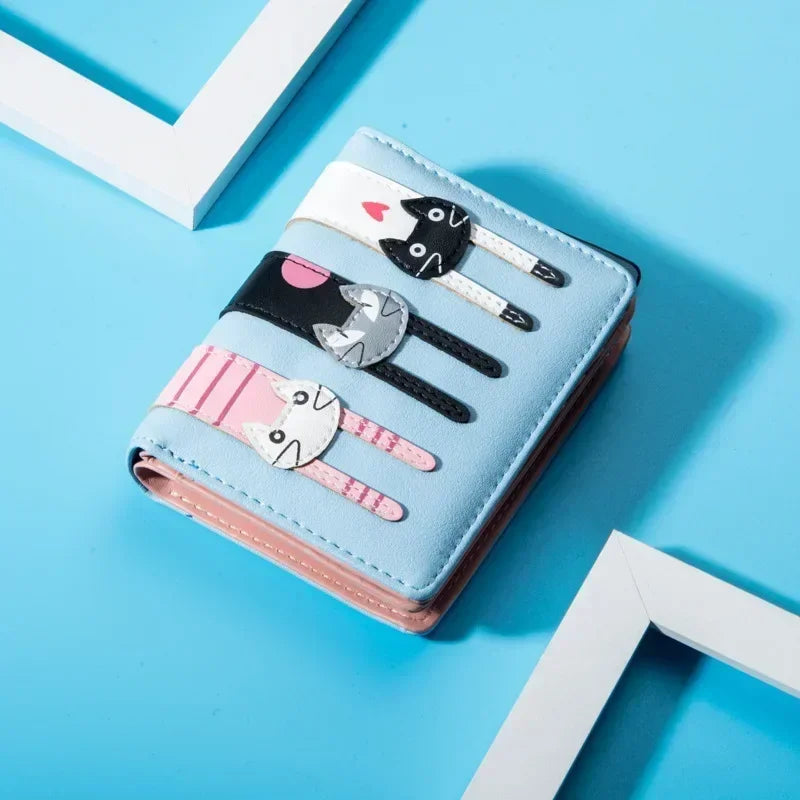 PU Leather  Cartoon Cat Women Wallet Women Short Wallet Brand Designed Coin Purse Female Card Holder Cute Girl Wallet