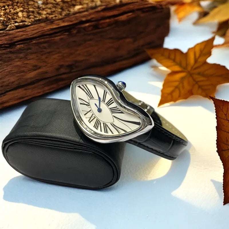 Medieval Crash Creative Melting Twisted Watch High Quality Genuine Leather Watch For Men Luxurious Sapphire Glass Men's Watch