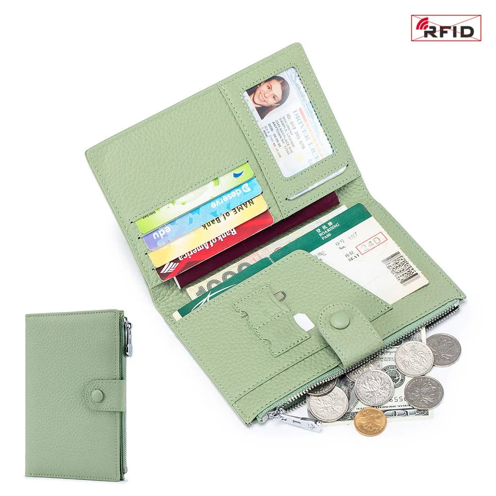 Genuine Leather RFID Travel Passport Cover Case Wallet Bag Card Holder Cowhide Coin Purse Document Cover Flight For Men Women 12