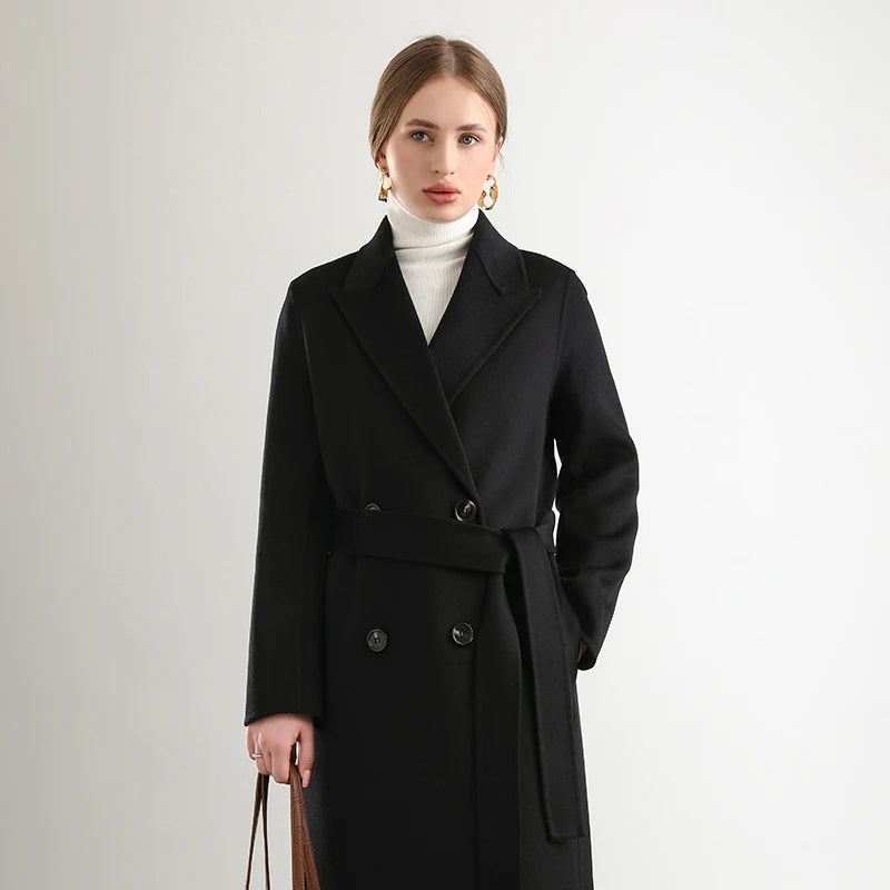 2025 Women's 100% Cashmere Thick Double sided Long Jacket Classic Multi functional Fashion Suitable for Business
