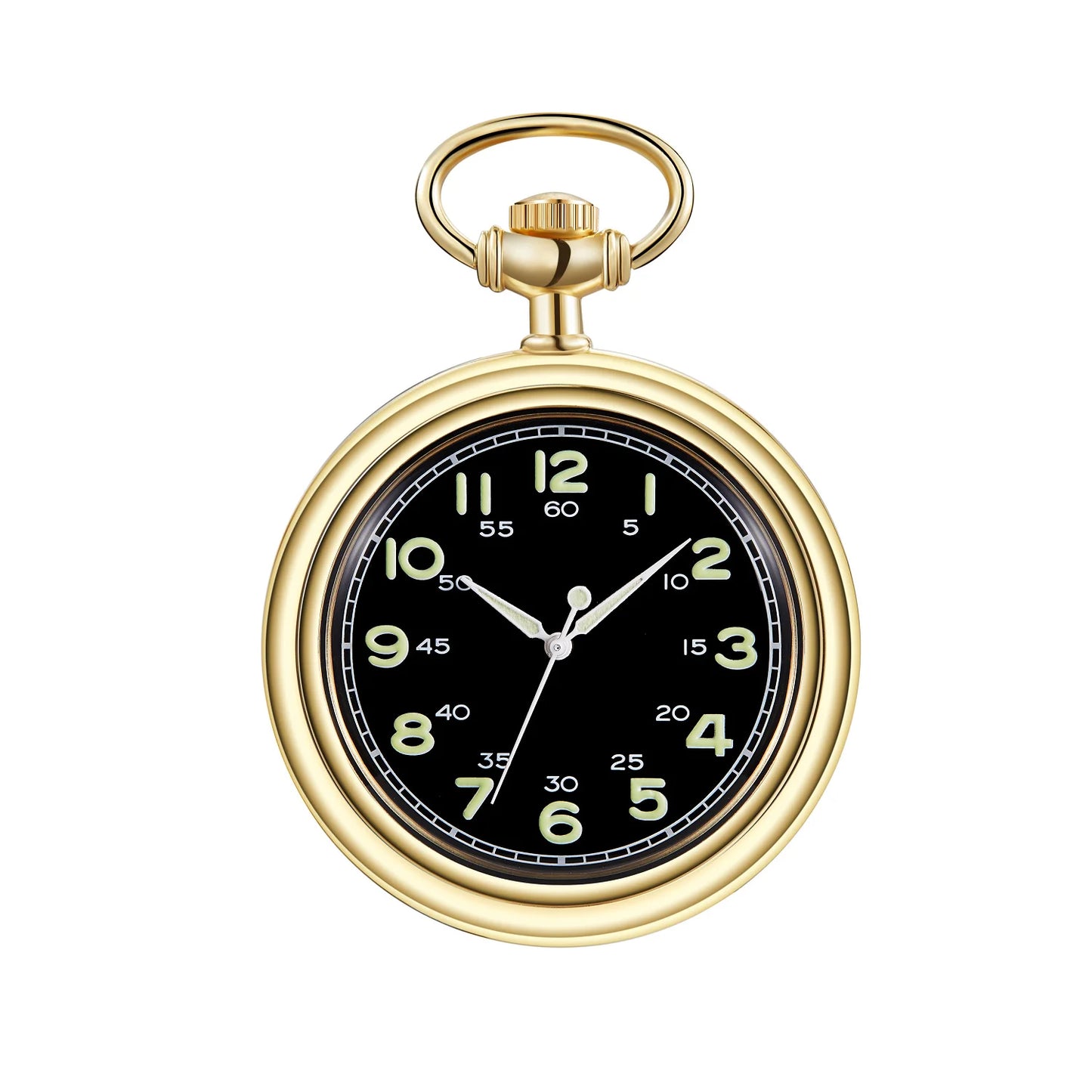 Noctilucent Fluorescent Open Face Arabic Numerals Mechanical Pocket Watch Chain Luminous Pendant Jewelry Clock Gifts Men Women