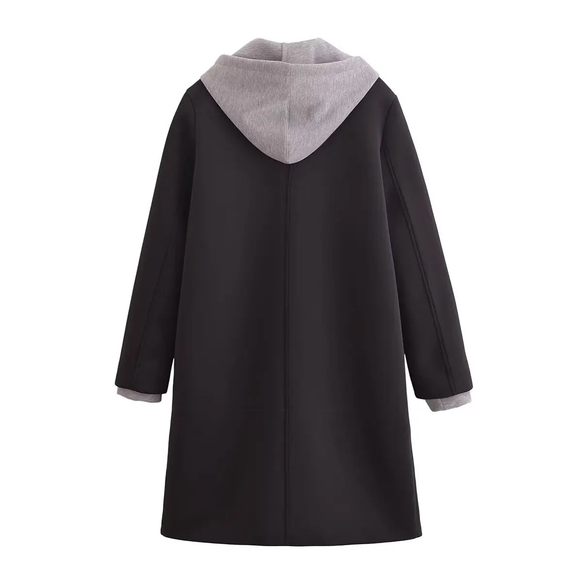 TRAF Women 2024 Autumn and Winter New Fashion Leafy Detachable Hooded Long Coat Casual Long Sleeve Top Outerwear Mujer