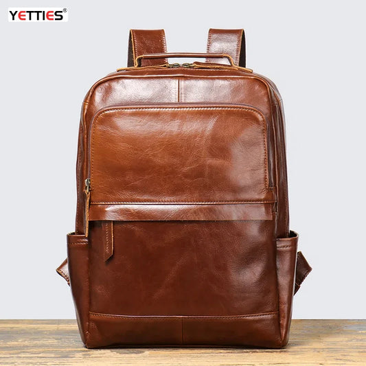 YETTIES Retro New Style Top Layer Cowhide Men's Travel Backpack Women's Genuine Leather Computer Backpack Large Capacity Handbag