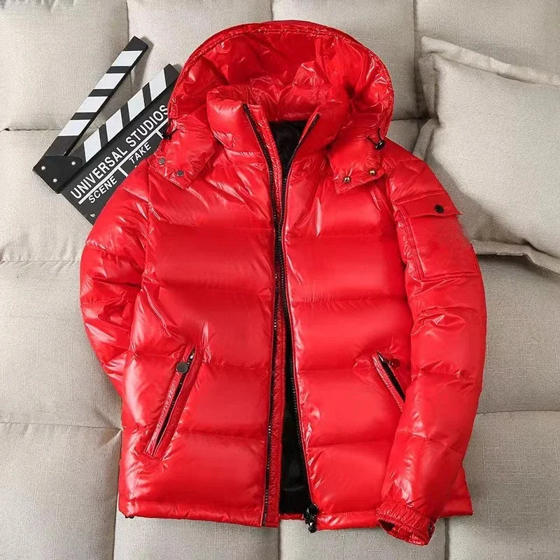 White Duck Down Jackets Winter Hooded Shiny Down Coats Mens Casual High Quality Outdoor Windproof Parka Thicken Warm Puffer Tops