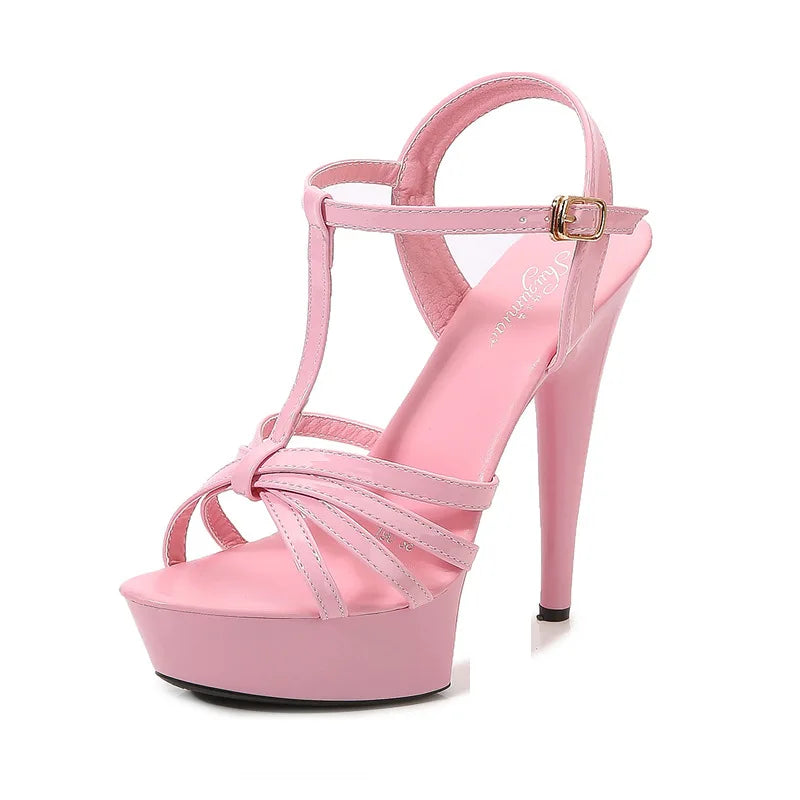 Patent Leather Sexy High Heel Waterproof Rubber Sole Platform Hating Heaven Drag Shoes Women's Summer Stilettos Sandals
