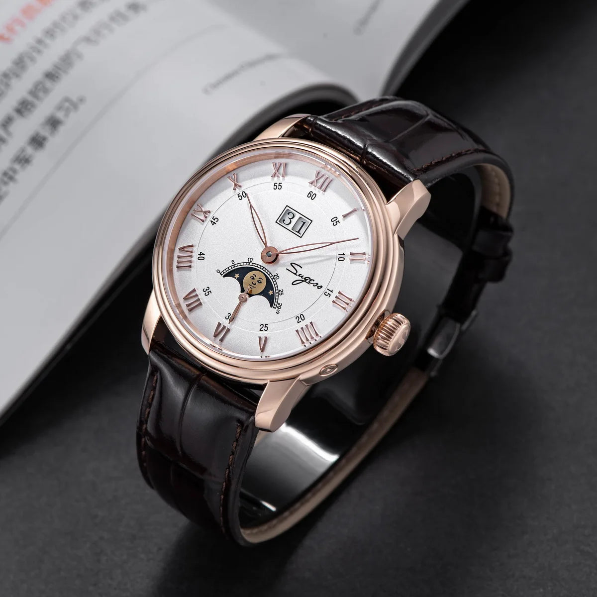 2023 Sugess Automatic Mechanical Watch of Men Moonphase Wristwatches Seagul Movement ST2528 Waterproof Sapphire Big Date New