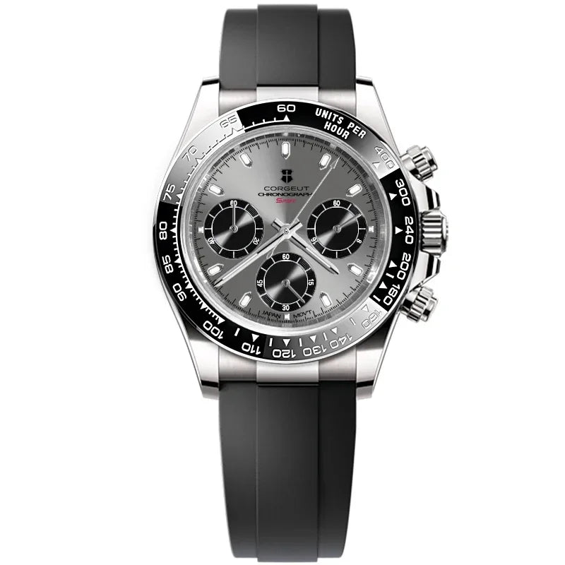 CORGEUT VK63 High Luxury Quartz Movement Silica Gel Sports Men's Watches Sapphire Flat Mirror Watch for Man Run Seconds