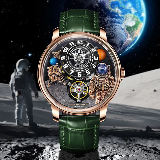 Pindu Men's Luxury and Fashion Personalized Astronaut Dial Fully Automatic Mechanical Green Tourbillon Waterproof Watch